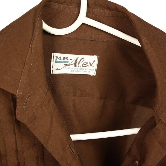 Vintage Mr Alex Shirt Dark Brown Button Up w Fold Up Cuffs Size M/L - Hey Viv - Picture 6 of 7
